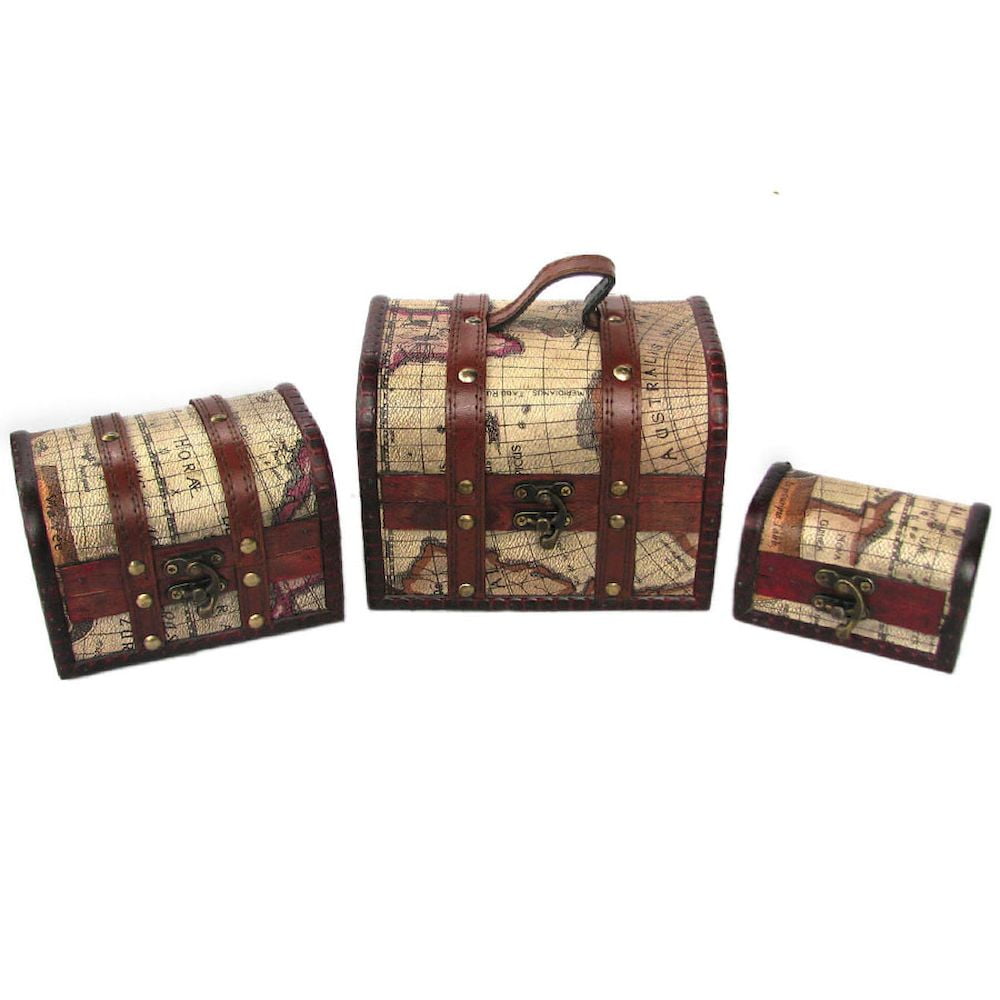 Set Of 3 Brown Map Wood Decorative Storage Boxes Walmart Canada