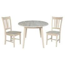 42" Round Solid Wood Dual Drop Leaf Table with 2 Chairs in Unfinished