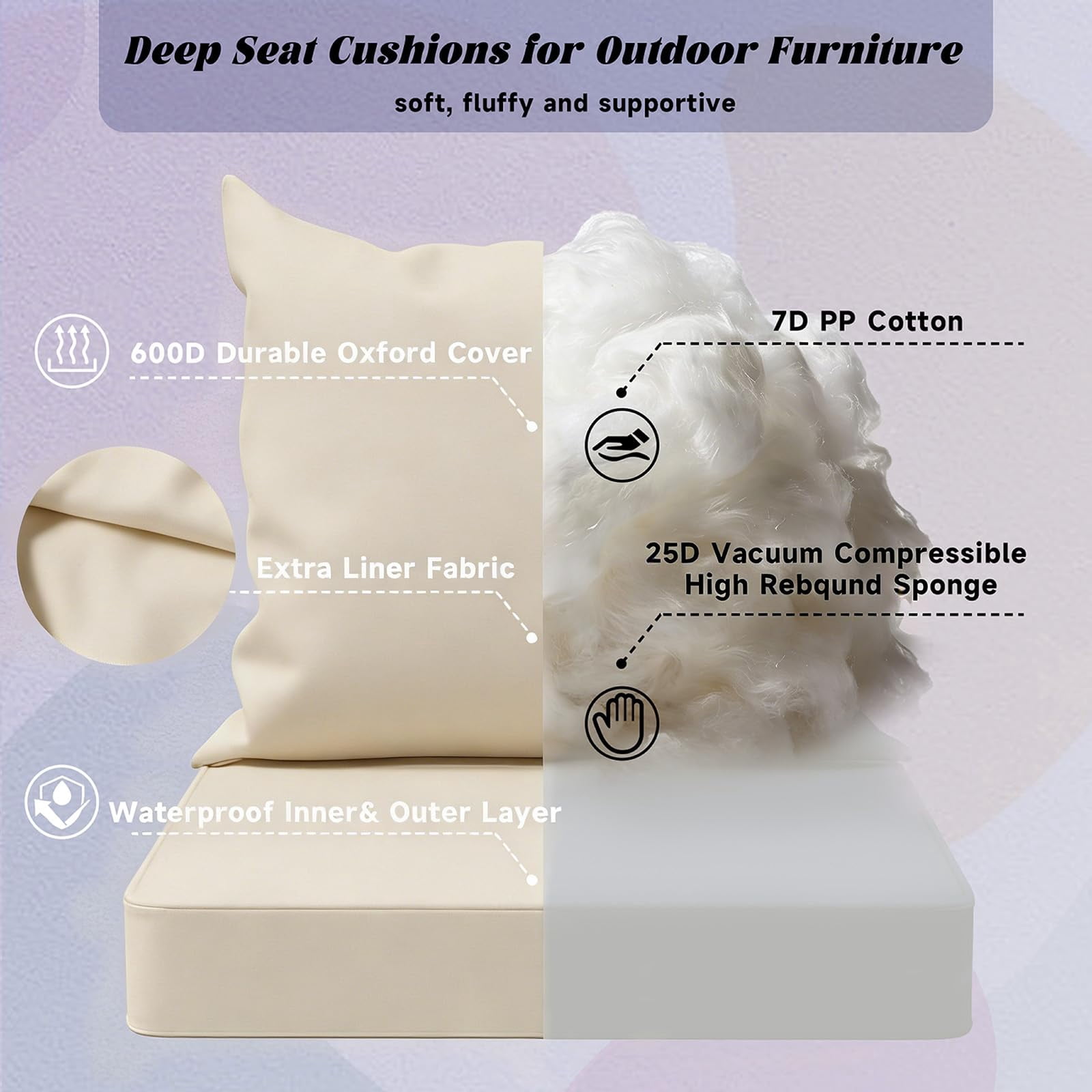 Yacona Outdoor Chair Cushions Set, 24x24in Patio Furniture Cushions with Two Replaceable Covers, for Patio Furniture Chair Sofa, Beige