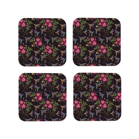 

Fuzoiu Flowers And Humming Bird1 Print Leather Coasters Set Drink Coasters Set of 4 for Tabletop Protection Durable PVC Coasters Home Décor and Housewarming Gift-Square