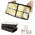 thumbnail image 4 of Bandejas para cubitos de hielo con tapas, moldes de silicona cuadrados de gran tamaño para hacer 6 cubitos de hielo gigantes para whisky y cócteles, mantienen las bebidas frías, son reutilizables, 4 of 4
