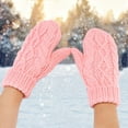 thumbnail image 2 of MIASHUI Women's Knit Mittens with Diamond Pattern, Plush Thermal Full Finger Gloves for Winter, Unisex Solid Color Warm Gloves Pink, 2 of 4