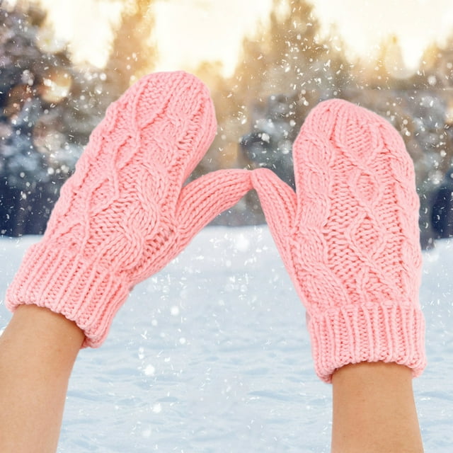 Gants Roses Mitaines Femmes Chauds Épais Tricotés Doigts Thermiques Gants de Ski Mitaines