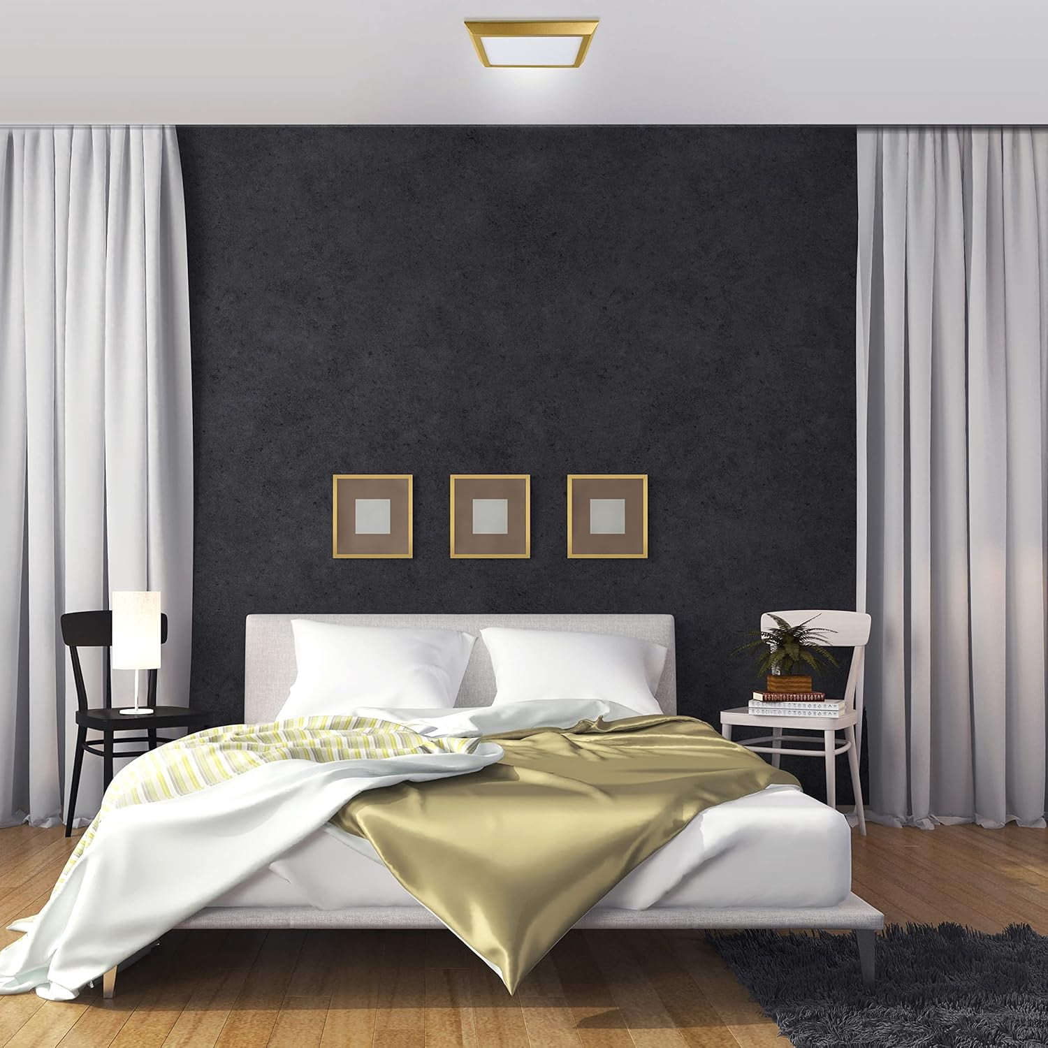 Next Glow Ultra Slim 7" LED Ceiling Light Fixture, 4000K Square, Dimmable Flush Mount Light, Brass