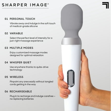 Sharper Image Personal Touch Massager Wand, Wireless Vibrating Massager for Neck and Shoulders, Relaxing Vibration for Sports Recovery with Multiple Modes, Splash Proof and Rechargeable, Whisper Quiet