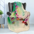 thumbnail image 4 of Hummingbird Soft Flannel Fleece Blanket, Art with Colibri Bird and Flowers Romantic Springtime Tropics Nature Theme, Cozy Plush for Indoor and Outdoor Use, 60" x 80", Green Fuchsia, by Ambesonne, 4 of 5