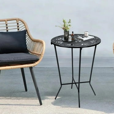 KABB Metal Side table, 18inch Round Side End Table, Outdoor Side Table Patio Bistro Table, Weather Resistant Portable Outdoor and Indoor End Table Drink Table for Garden Balcony Yard, 25"Height