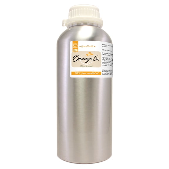 GreenHealth - Orange 5X – 32 fl oz Aluminum Bottle w/Plug Cap – 100% Pure Essential Oil