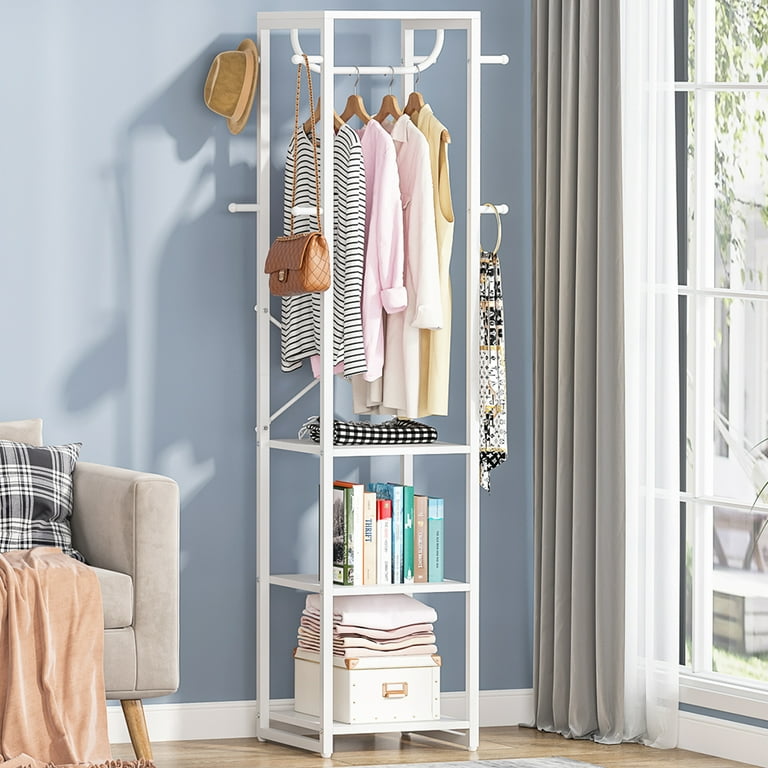 Freestanding Coat Rack, Coat Stand with 4 Shelves, Rustic Brown and Black -  Walmart.com