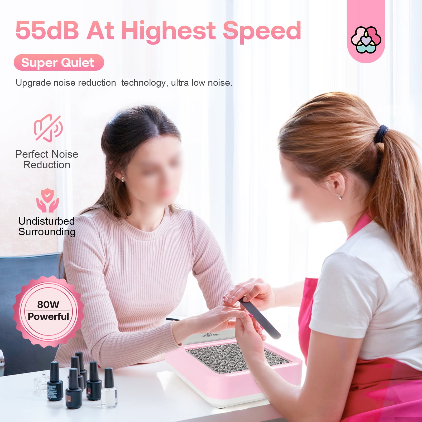 SAVILAND Nail Dust Collector Powerful: 2024 Super Quiet Dust Collector Below 55 dB 80W Strong Suction for Nail Tech Electric Nail Vacuum Dust Collector Acrylic Extractor Detachable Filter Nail