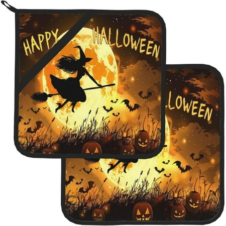

HPINK-T Halloween Witches Decor Pot Holder Set of 2 Pot Holders for Kitchen Heat Resistant Potholders pad Hot Pads for Kitchen for Cooking Grilling and Baking