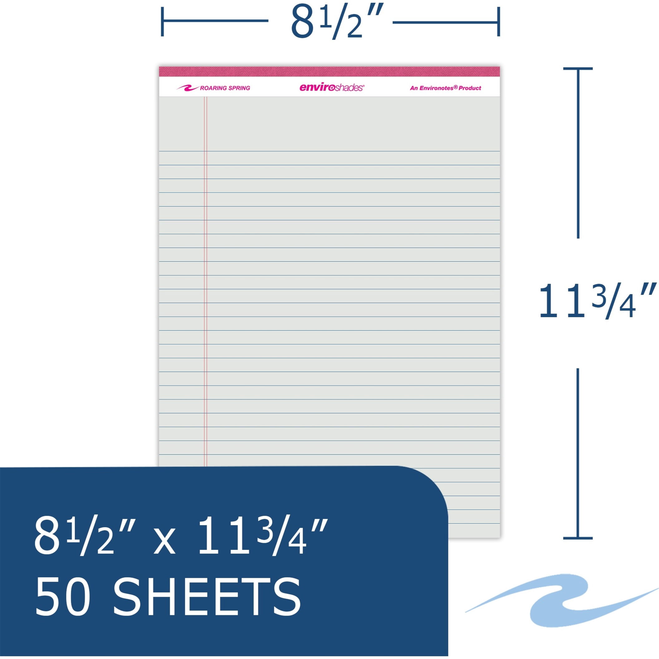 Roaring Spring Enviroshades Case of Recycled Legal Pads, 6 Six Packs, 8.5" x 11.75" 50 Sheets, Assorted Colors
