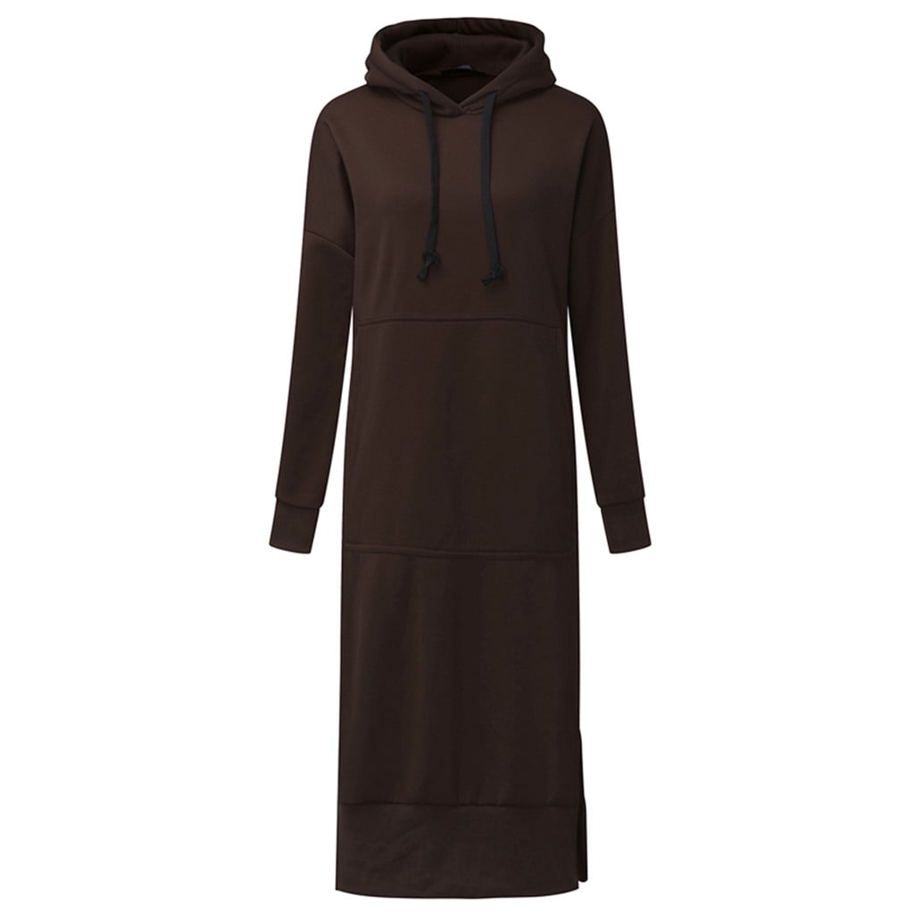 Skpblutn Women'S Sweatshirt Hoodies Winter Fall Casual Comfortable Tops Warm Hooded Baggy Pullover Over Long Dress Round Neckline Long Sleeve Plus Size Sweatshirts Coffee Xxl