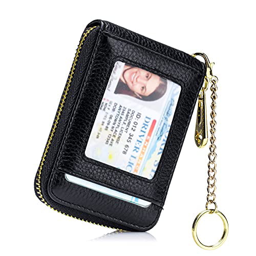 Gold imeetu RFID Credit Card Holder Leather Zipper Wallet Card Case with Removable Keychain 