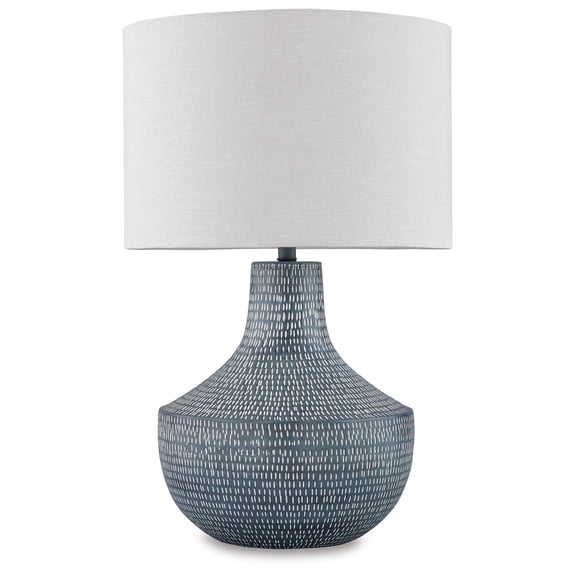Signature Design by Ashley Schylarmont Metal Table Lamp, Antique Gray & White, Hammered Finish, 16" Tall, Drum Shade