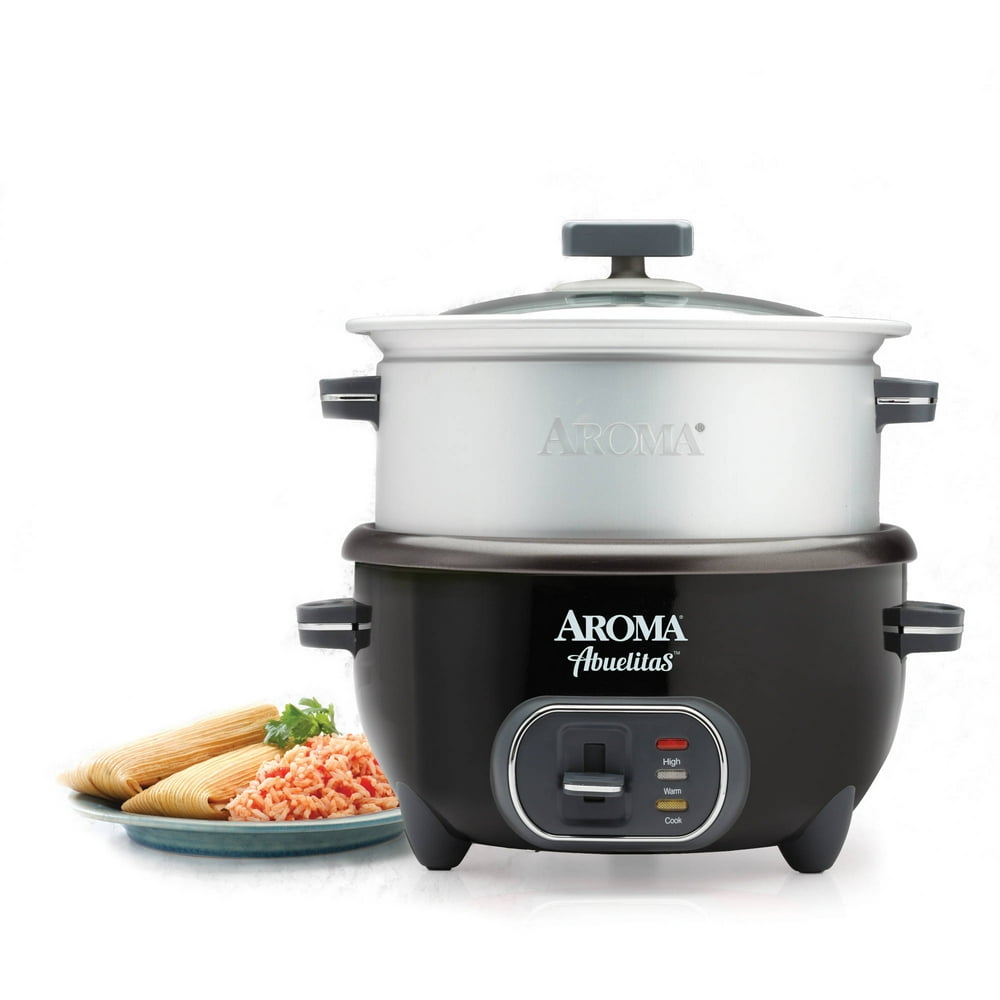 Aroma 20Cup (Cooked) Spanish Rice Cooker with XL Steamer, Black