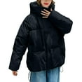 thumbnail image 6 of Xdegoge Cropped Jacket Women Heavy Winter Coats Hooded Warm Padded Down Coat Zip Up Long Sleeve Snap Button Deawstring Quilted Puffer Jackets with Pockets Outerwear, 6 of 6