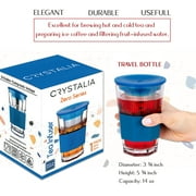 Crystalia Glass Hot Tea Infuser Mug, Travel Tumbler, Stainless Steel Infuser, Blue Silicone Sleeve, Clear Glass Iced Tea Steeper 14 Oz
