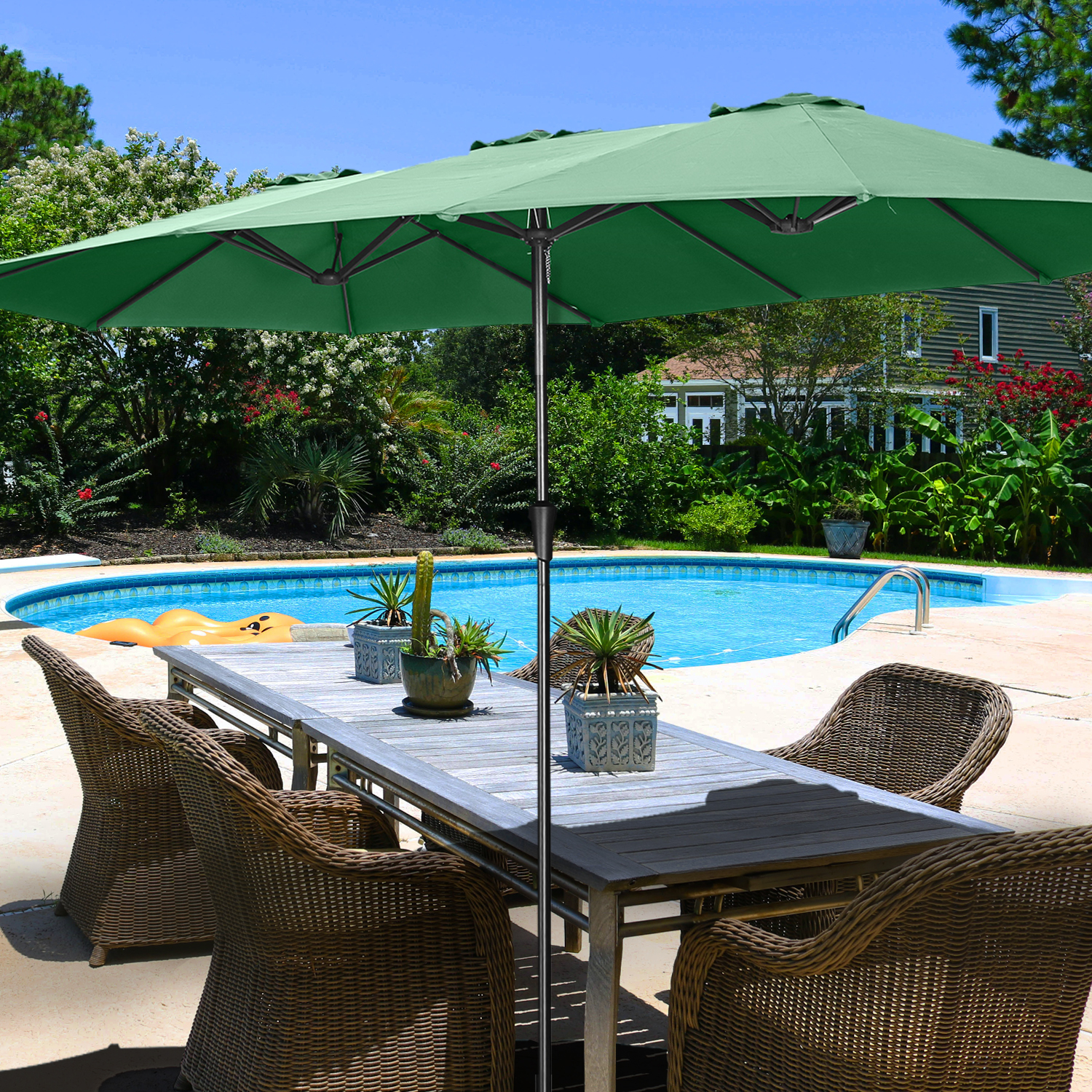 Ainfox 15ft DoubleSided Patio Umbrella Outdoor Market Umbrella Large Sunbrella Table Umbrellas