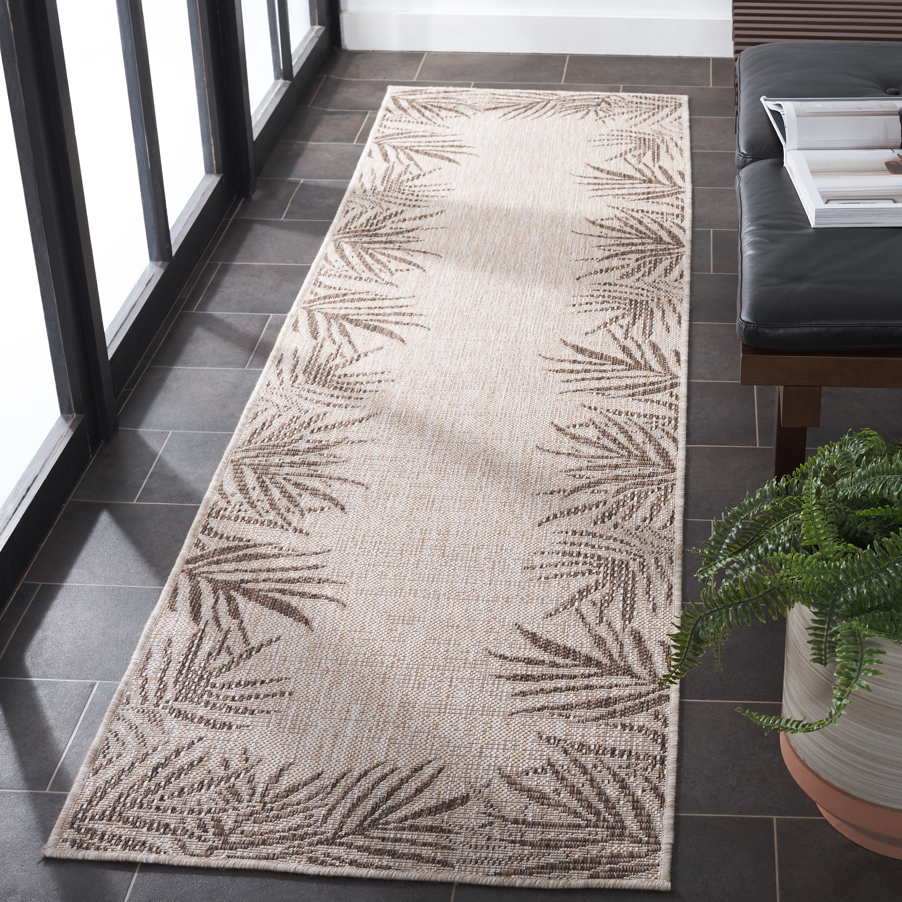 SAFAVIEH Beach House Cherlyn Botanical Indoor/Outdoor Runner Rug, Beige/Brown, 2'2" x 8'