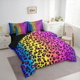 thumbnail image 3 of Manfei Colorful Leopard Print Bedding Comforter Set 7pcs,Jungle Animal Cheetah Queen Bedding Sets,Pink Purple Yellow Blue Queen Sheet Sets For Girls,Microfiber Bedroom Decor Reversible, 3 of 8