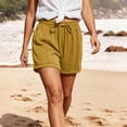 thumbnail image 5 of Vivianyo HD Women's Summer Drawstring Elastic Waist Cuffed Hem Shorts, Solid Loose Textured Casual Short Bottoms for Women, Women's Gold, Sizes S-2XL, 5 of 8