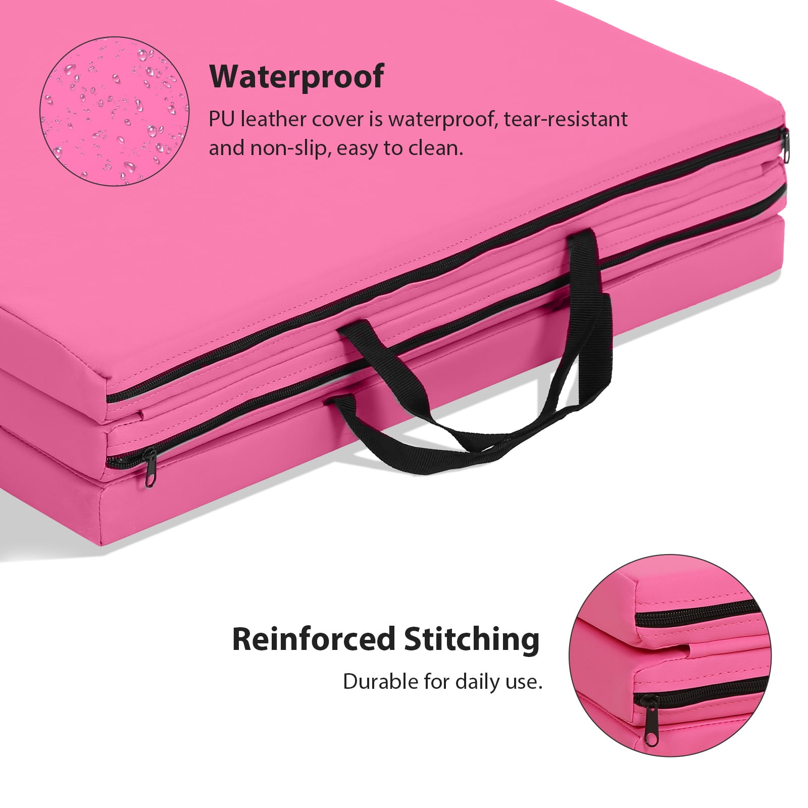 CL.HPAHKL Folding Gymnastics Mat 2'x6'x2'' Portable Lightweight Tumbling Mat for Kids Adults Yoga Home Gym Fitness, Pink