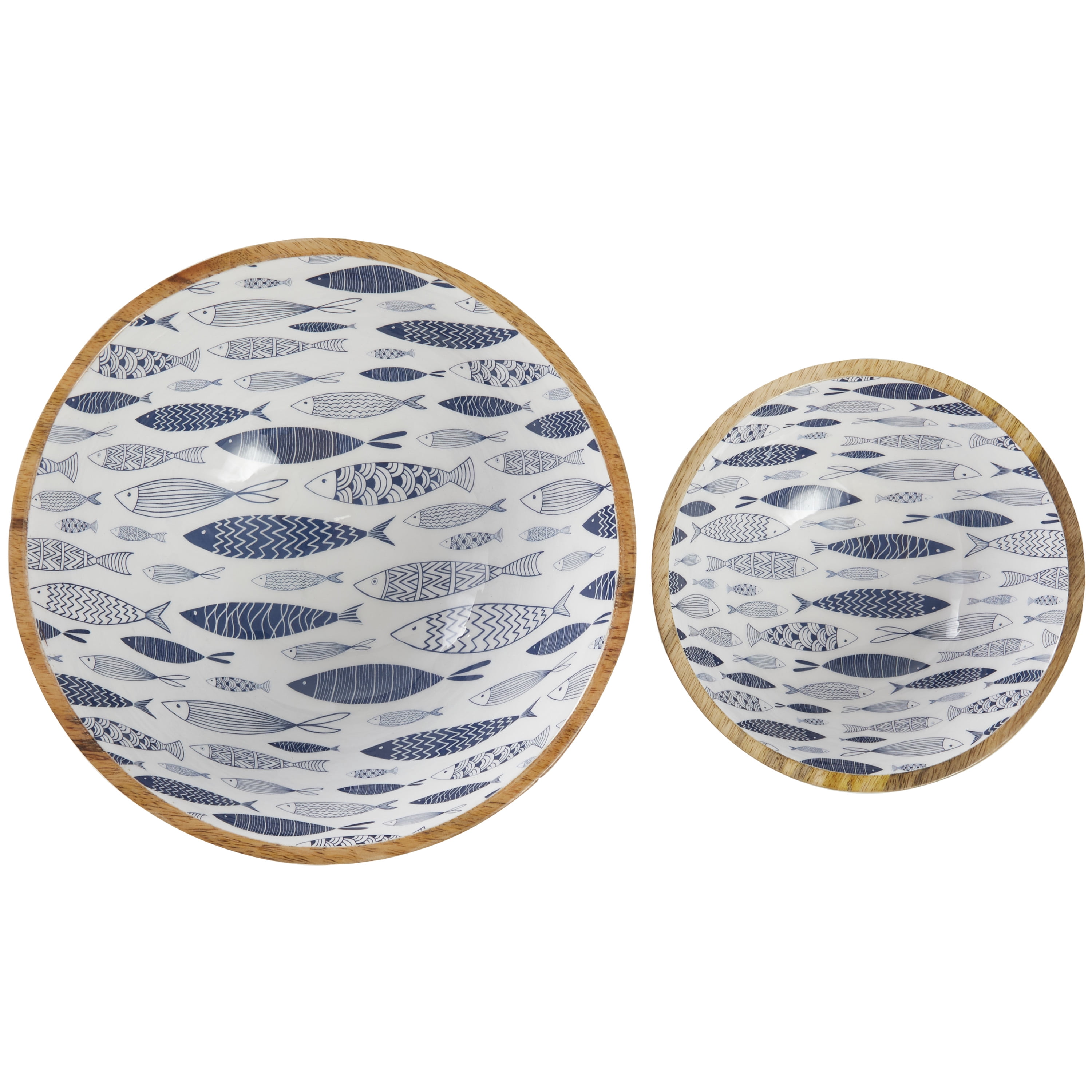 DecMode 9", 7"W Handmade Round Nesting Blue Mango Wood Decorative Bowl, Set of 2