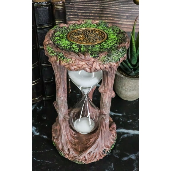 Enchanted Forest Tree Of Life Sand Timer Figurine With Celtic Knotwork Insignia