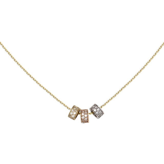 Collar Gargantilla 3 aros 3colores con circonias 45cm Oro 10K Horoz V12 W849