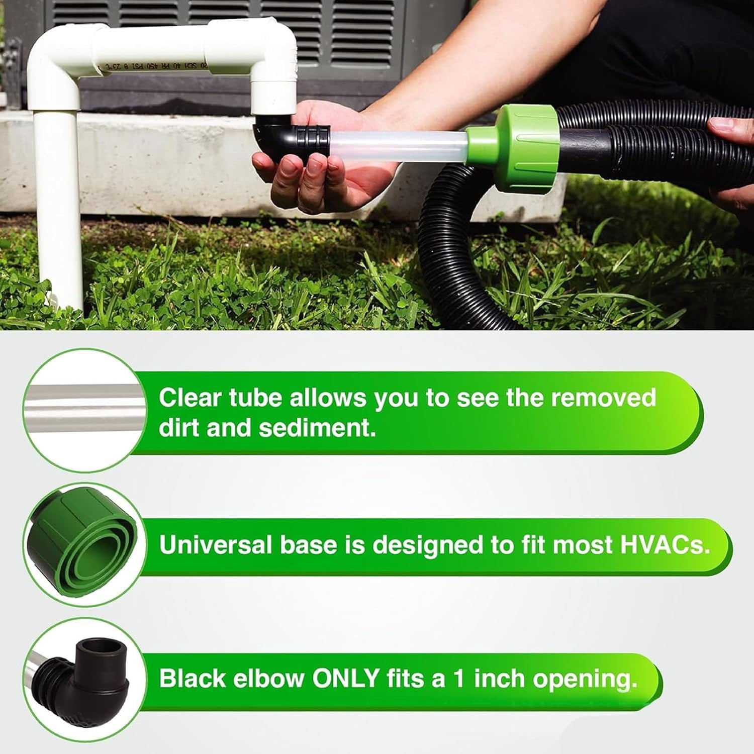 AC Drain Line Cleaner Adapter, 1Pc Plastic Universal HVAC to PVC Wet Vac Attachment, Heavy Duty Unclogger Pipe Connector for Air Conditioner Maintenance Home Office, 8.27 Inch