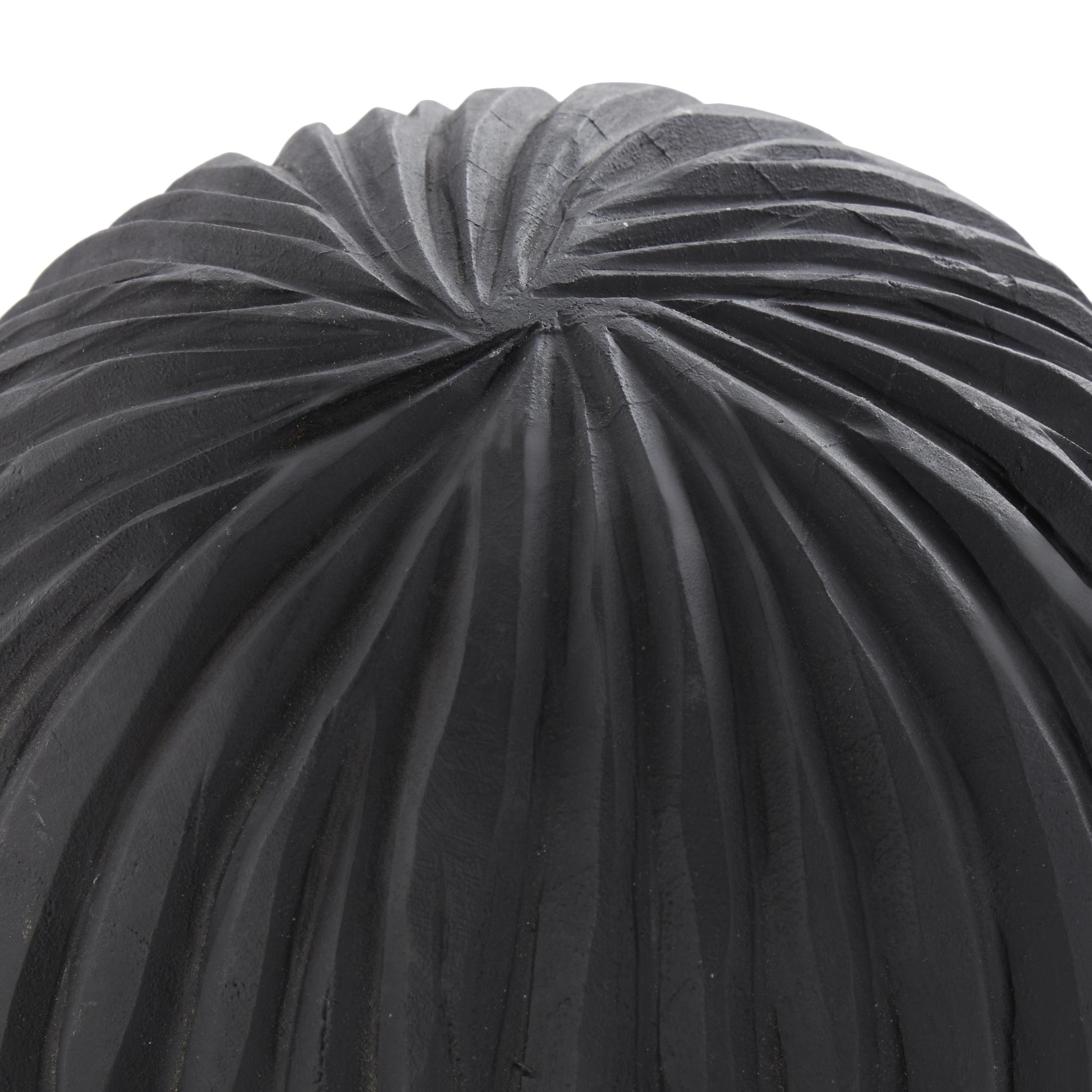 DecMode Black 6" Handmade Carved Textured Teak Wood Orbs & Vase Filler with Wavy Ridges (3 Count)