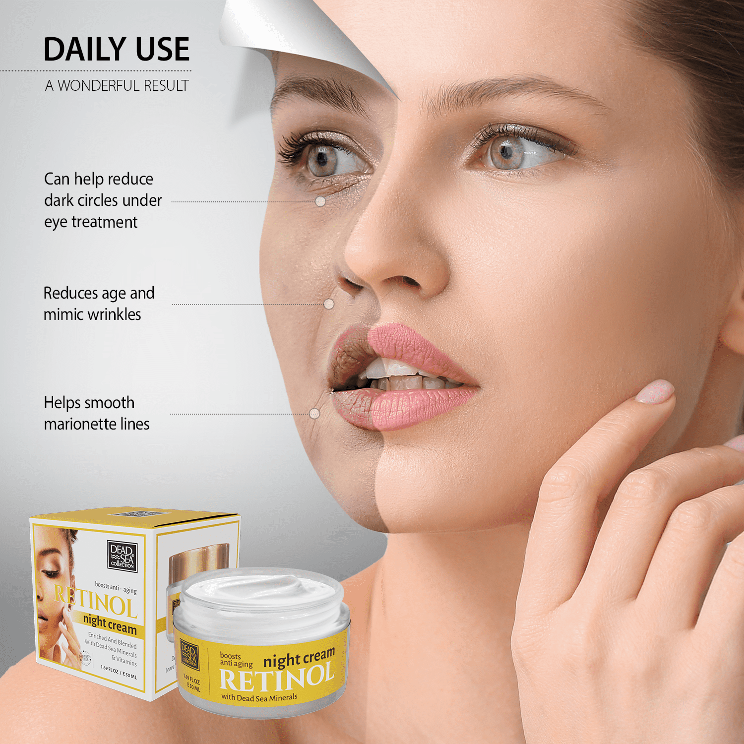 Dead Sea Collection Retinol Anti-Aging Night Cream - Face Moisturizer with Retinol - Firming Cream with Dead Sea Minerals and Retinol - 1,69 Fl. Oz