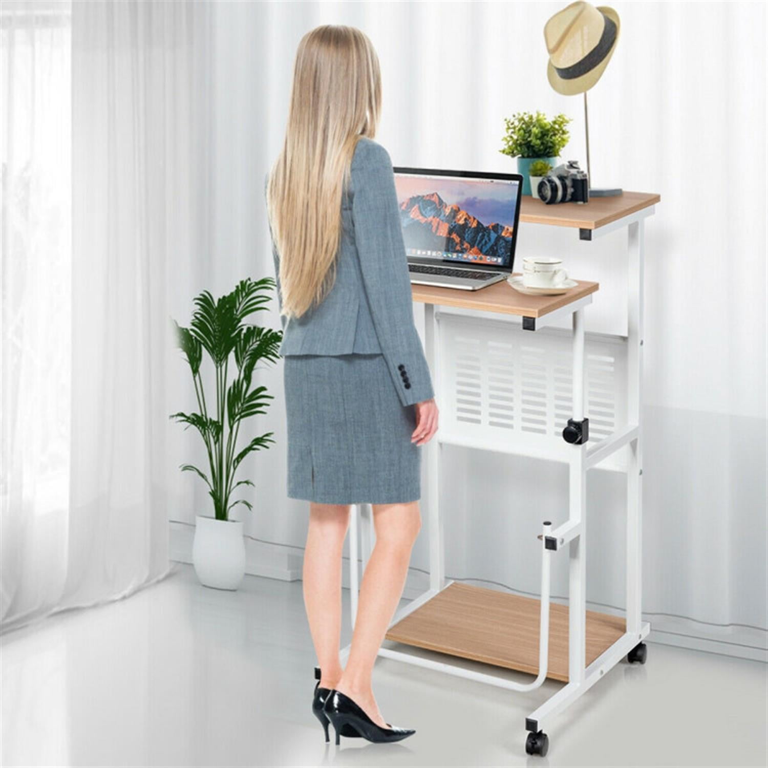 Demi Bonn Standing Desk for Small Space Sit Stand Desk with Height Adjustable Desktop, Laptop Workstation with Wheels, White