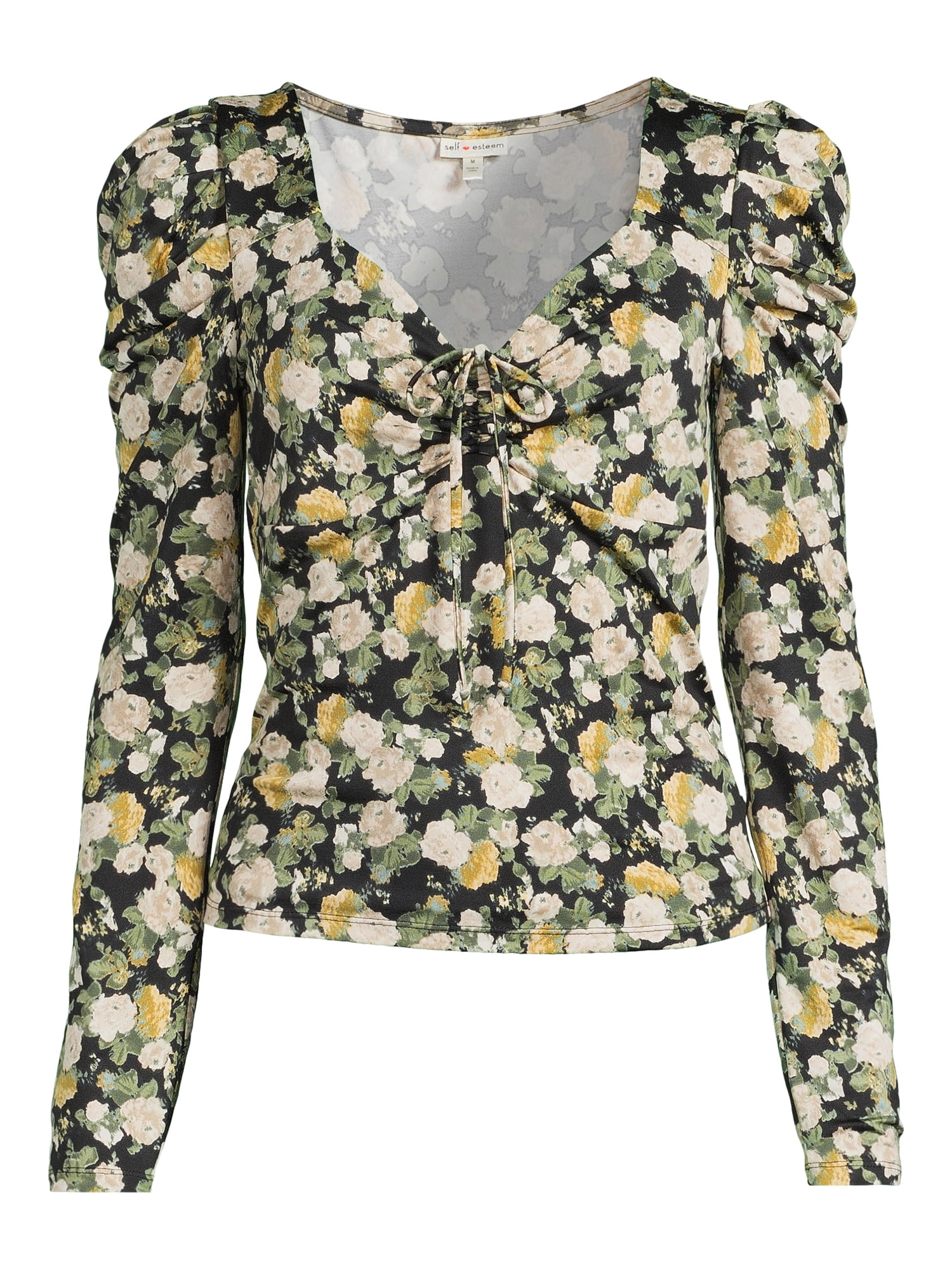 Self Esteem Juniors Cinch Front Top with Long Puff Sleeves
