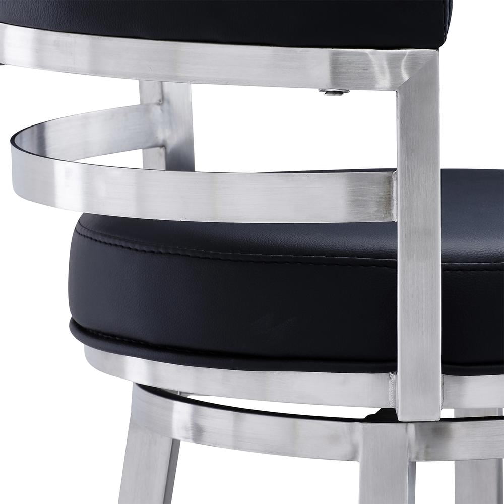 Madrid Bar Stool 30" Seat Height Swivel with Brushed Stainless Steel and Black Faux Leather