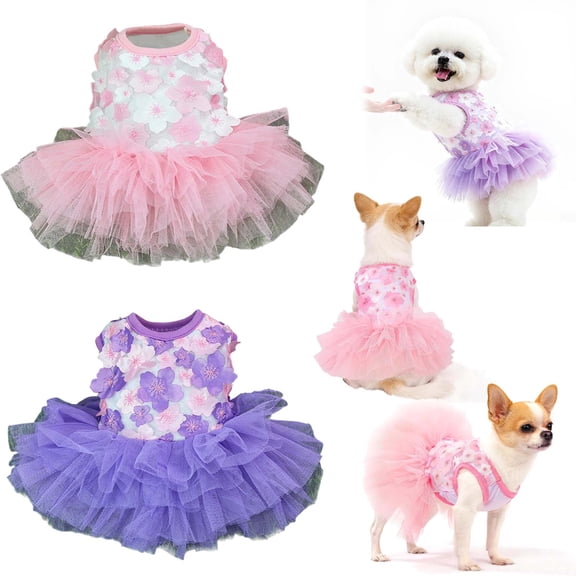 Dog Dress, Fashion Puppy Tutu Princess Dresses for Small Dogs Girl, Spring and Summer Dog Cat Clothes Pet Apparel _ #01 _ Pink _ S 14"x10"
