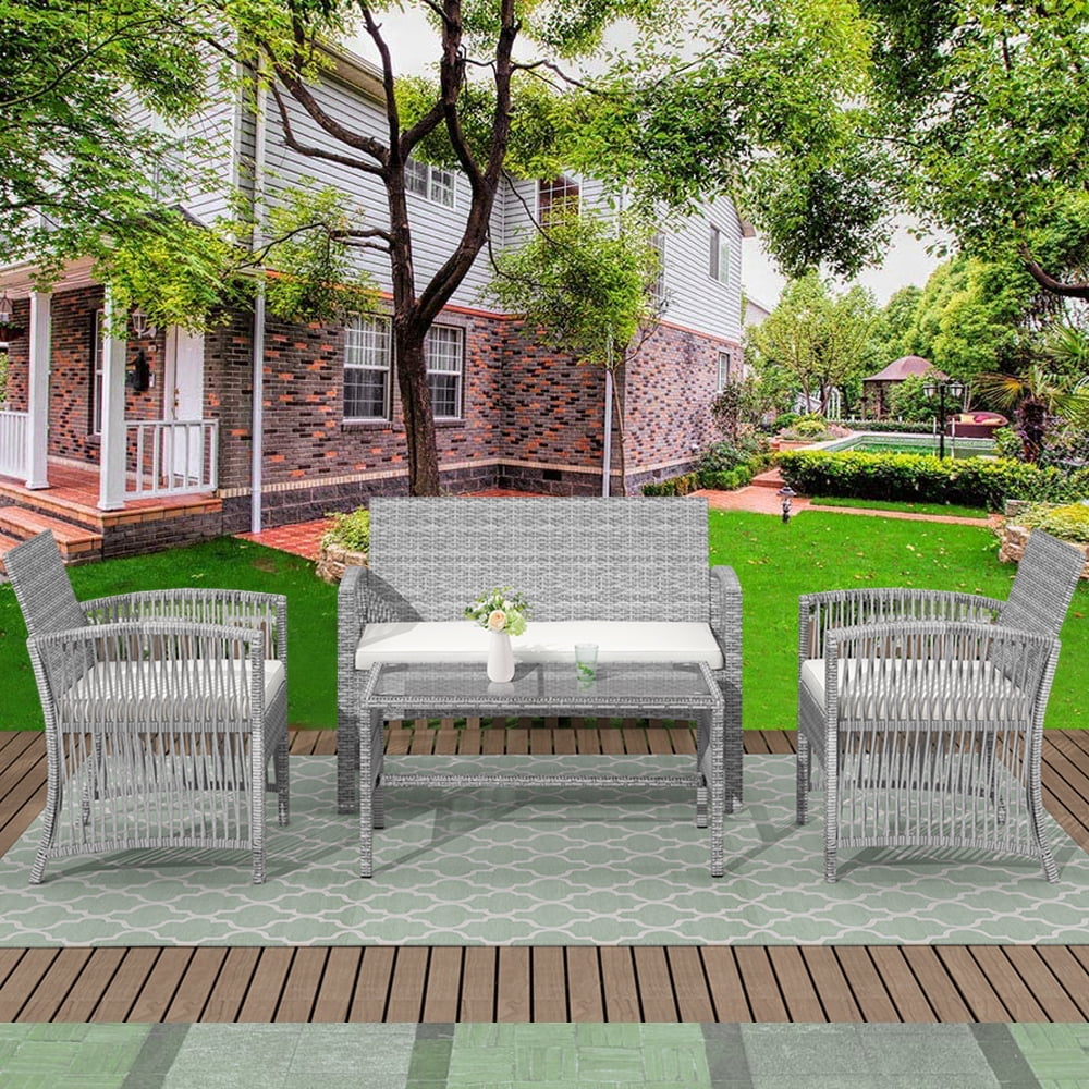 Rattan Patio Furniture Set Chair Table Combination Set 4 Pieces Set Rattan And Wicker Conversation Seats And Table Patio Bistro Set All Weather Indoor And Outdoor Furniture Set Gray Y0152 Walmart Com