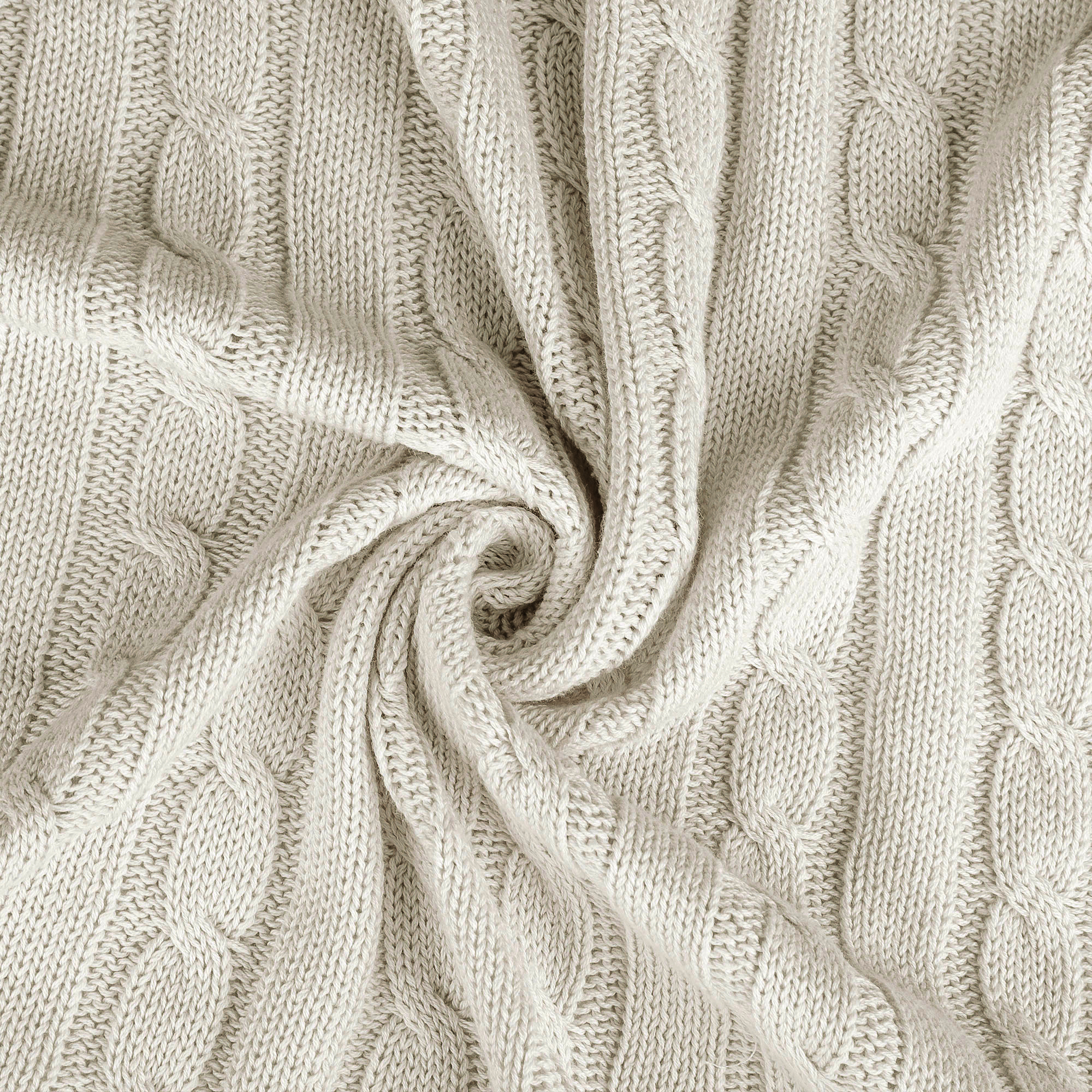 Unique Bargains 100% Cotton Cable Knit Throw Bed Blanket Beige 51" x 59"