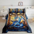 thumbnail image 1 of Western Dragon Kids Comforter Set Full Size,Blue Dragon Reading Book Bookshelf Bedding Set,Boys Girls Room Decor,Geometric Patchwork Abstract Down Comforter,Trippy Chic Duvet Insert,2 Pillowcases, 1 of 7