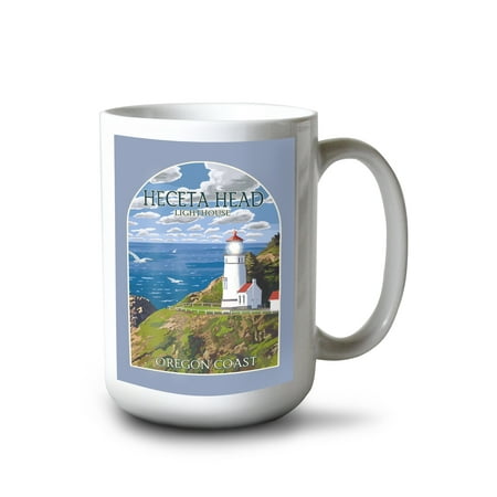 

15 fl oz Ceramic Mug Oregon Coast Heceta Head Lighthouse Contour Dishwasher & Microwave Safe