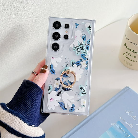 TECH CIRCLE For Galaxy A34 5G Case, 360 Rotating Ring Holder Kickstand Soft Slim Shockproof Protective TPU Girls Women Clear Cute Case for Samsung Galaxy A34 5G 6.2" 2023,Flower
