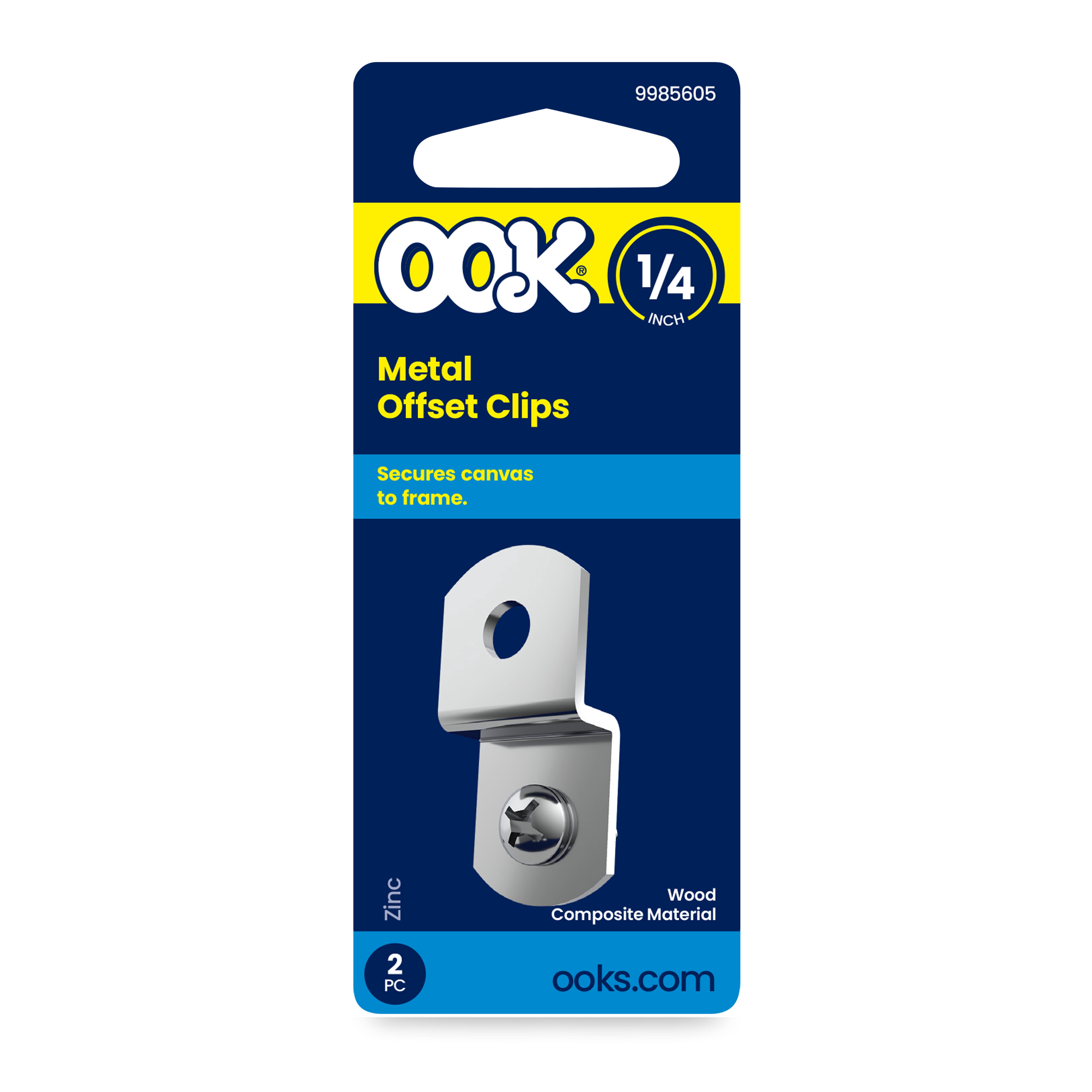 (3 pack) Ook Metal Offset Clips, 1/4", Steel, Zinc Finish, Silver, 2 pack