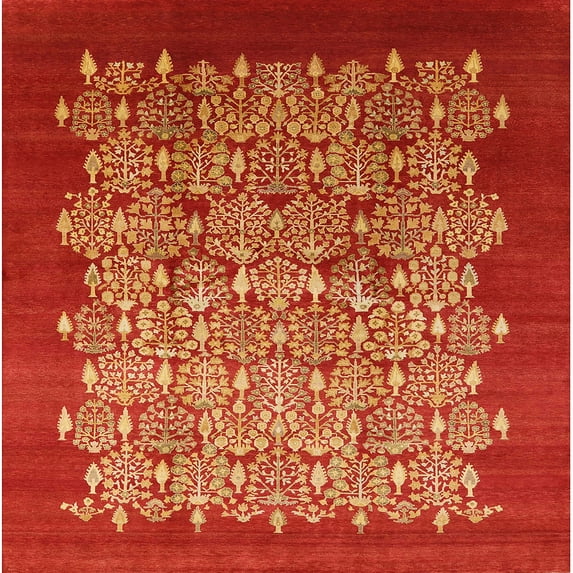 Ahgly Company Indoor Square Mid-Century Modern Red Oriental Area Rugs, 5' Square