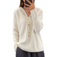 thumbnail image 4 of AGWOLF Women's Ribbed Knit Sweater Cozy Quater Zip Up Hooded Pullover Loose Solid Color Long Sleeve Tops, 4 of 7