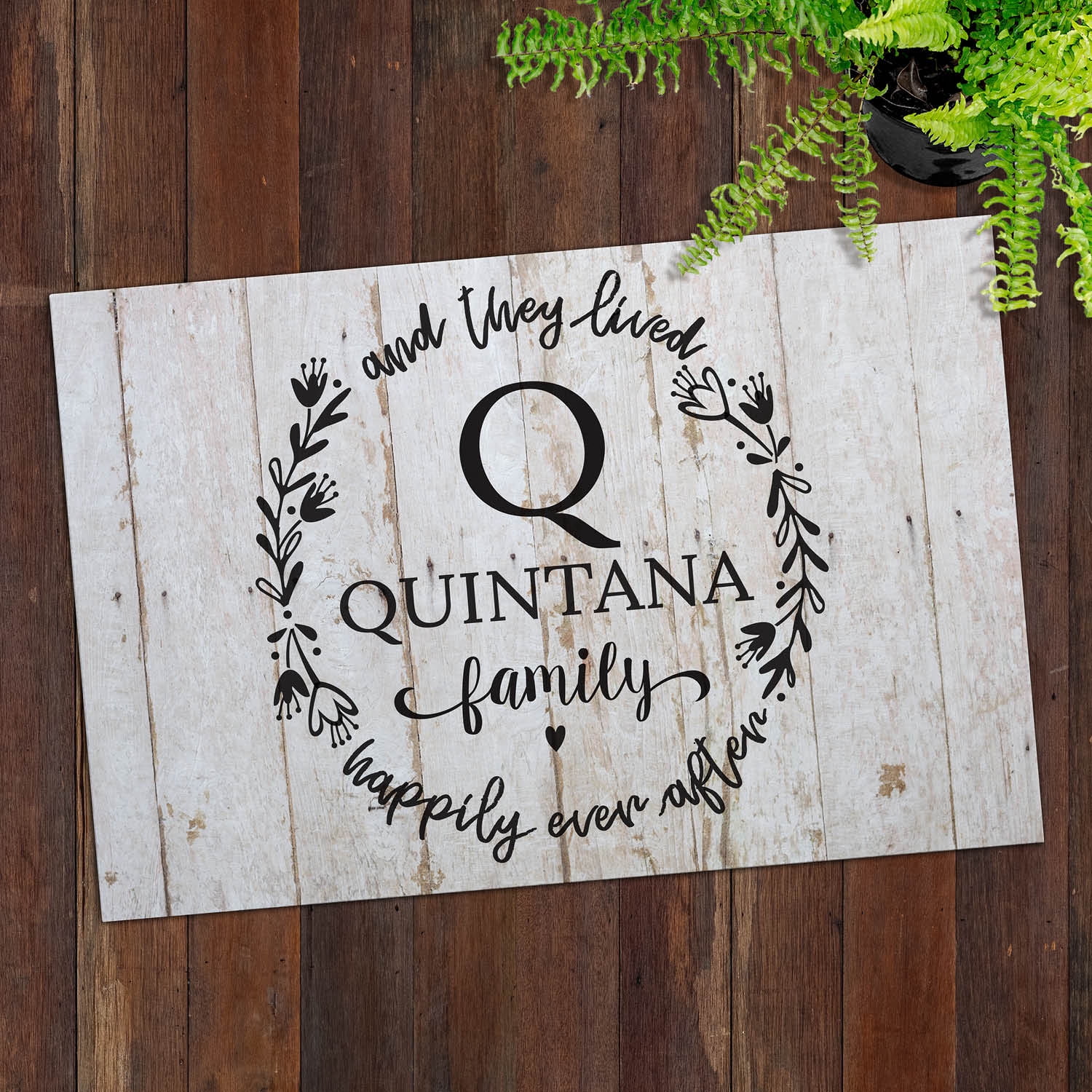 Personalized Planet 27x18 And They Lived Happily Ever After Light Doormat with Custom Initial and Family Name Printed on Gray Rectangular 1/8” Thick Non Slip Mat for Kitchen Hallway Deck or Porch