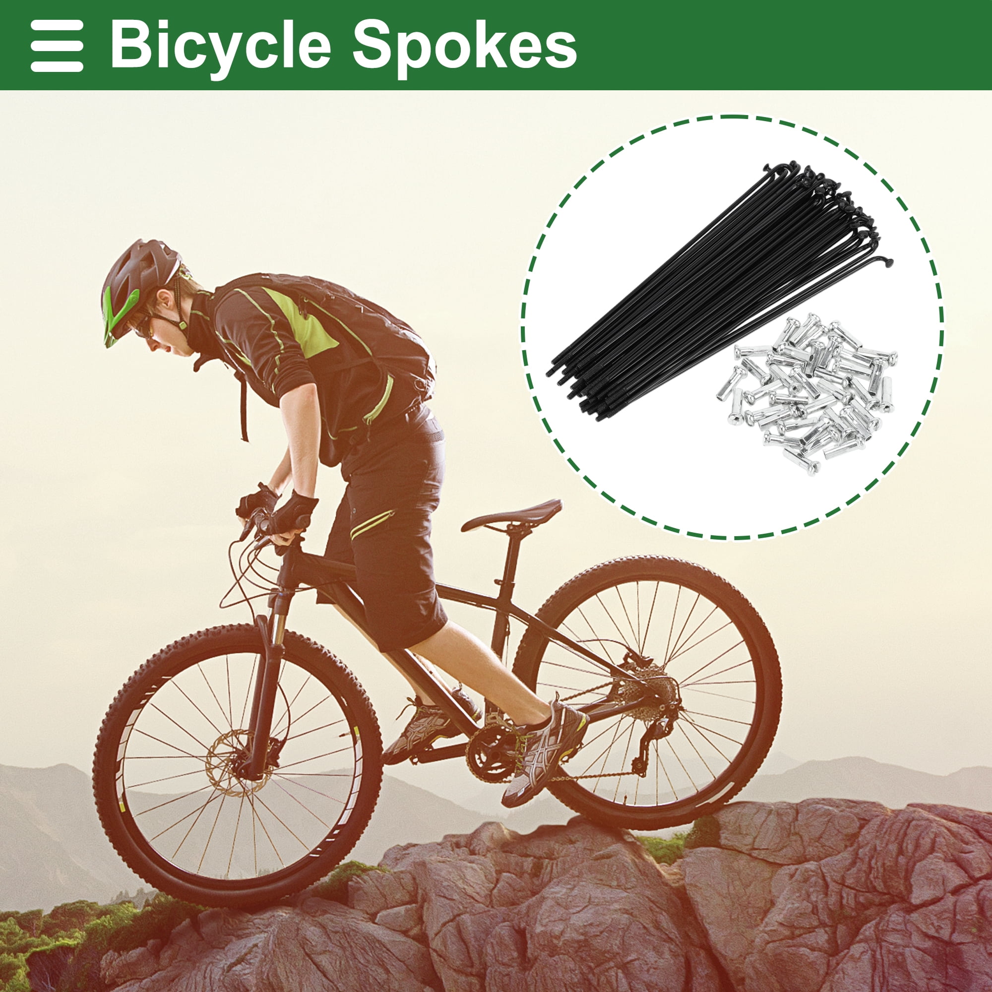 Unique Bargains 36Pcs Universal Bike Wheel Spokes 14G Carbon Steel Black Black 4.92"
