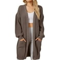 thumbnail image 2 of Women's Long Knit Cardigan Sweater, Solid Color Open Front Duster, Loose Fit Pocketed Sweater, Casual Spring Summer Cover Up, Lightweight Oversized Cardigan Khaki XXXXL, 2 of 9