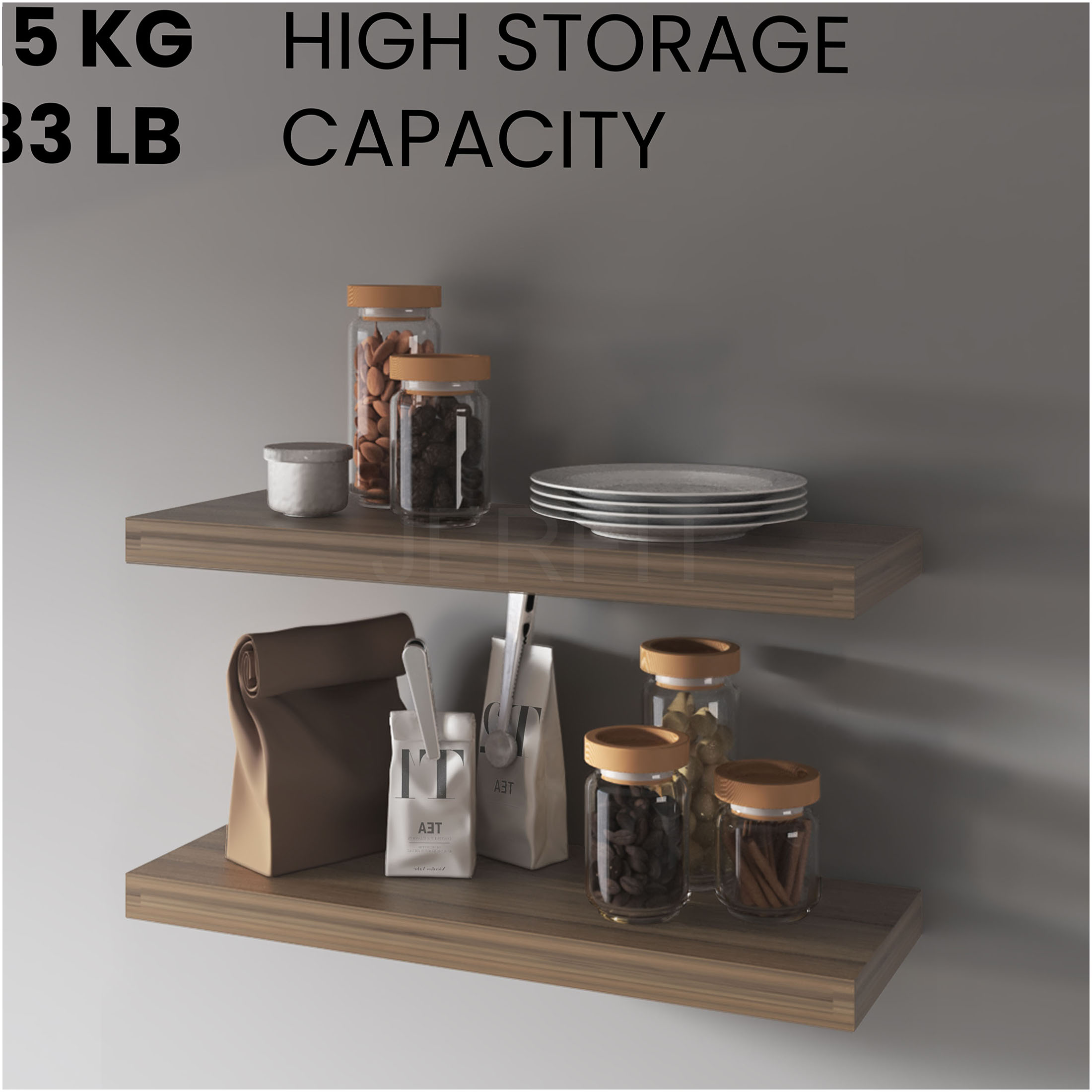 JERFIT Floating Shelves Set of 2, 32-Inch Wall Mounted Shelves for Modern Home, Invisible Floating Shelf with Large Display Space, Walnut Melamine Finish