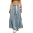 thumbnail image 3 of Women'S Casual Elastic High Waist A Line Long Maxi Flare Denim Skirt Light Blue L, 3 of 10